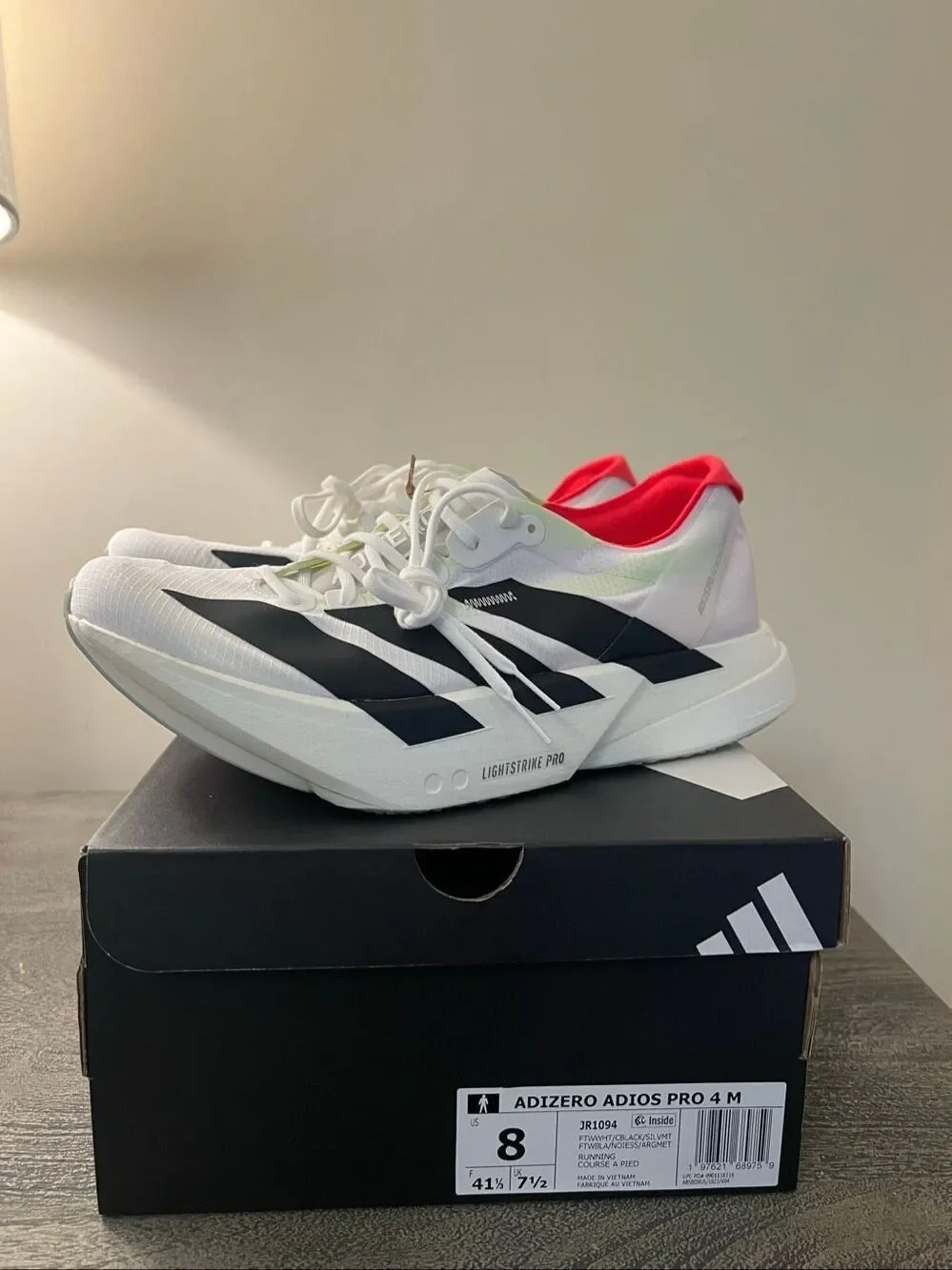 Adidas Adizero Adios Pro 4 Running Shoes Men’s Size 8 White/Black JR1094 NWT